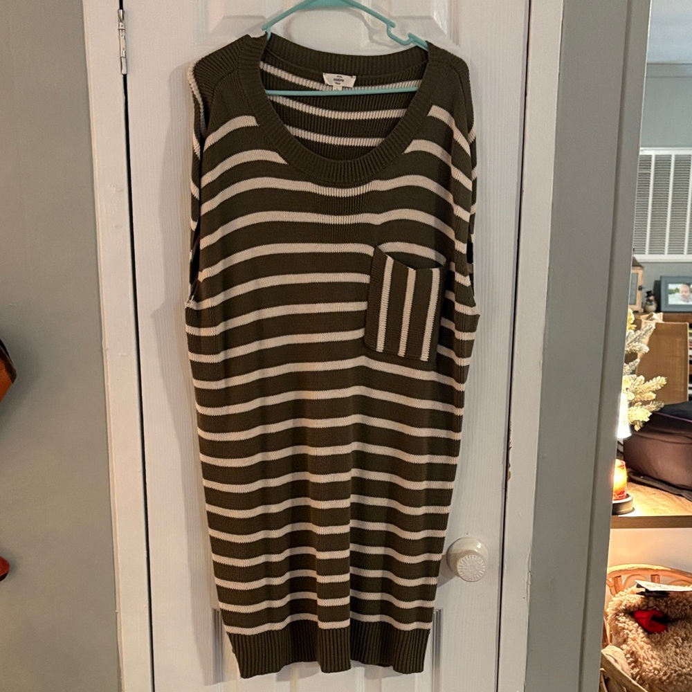 Entro Striped Olive and Cream Mini Dress